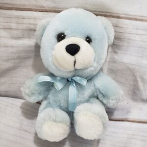 Vintage Atico International Blue White Teddy Bear 6" Stuffed Animal Satin Bow